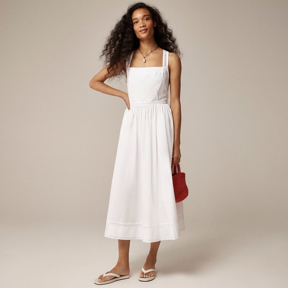 NWT!! J. CREW Poplin Apron Dress Solid White Midi Bridal Rehearsal Dinner 16